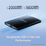 وحدة تخزين خارجية ليكسر SL500 بسعة 2 تيرابايت USB 3.2 Gen 2x2 محمولة أسود thumbnail 3