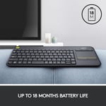 كيبورد Logitech K400 Plus Full-Size لاسلكي لوحة لمس أسود thumbnail 10