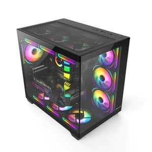 كيس Huntkey S980 Tornado Mid-Tower ATX Hs أبيض زجاج مقوى
