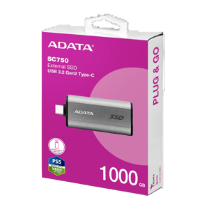 ADATA SC750 1TB USB 3.2 Gen2 External SSD Gray