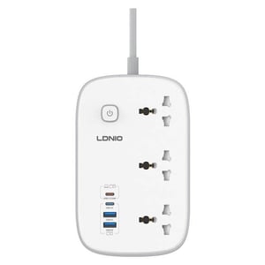اكسسوار LDNIO SC6-2M وصلة كهرباء 3250W 2m بـ 3 منافذ، 2 USB-A، 2 USB-C أبيض