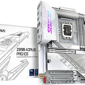 لوحة أم جيجابايت أوروس GIGABYTE Z890 AORUS PRO ICE باللون الأبيض بمقبس LGA 1851 ودعم ذاكرة DDR5 بحجم ATX