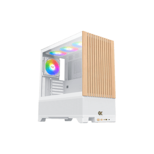 XIGMATEK Endorphin WD Mid-Tower ATX Case White Tempered Glass Wood Front