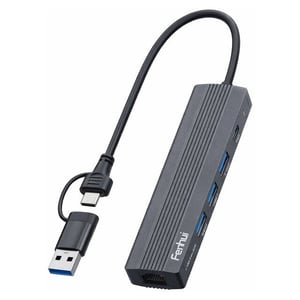 محول USB Fenhui FH10549 4 منافذ USB-C مع RJ45 و USB 3.0
