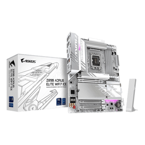 لوحة أم جيجابايت أوروس GIGABYTE Z890 AORUS ELITE WIFI7 ICE باللون الأبيض بمقبس LGA 1851 ودعم ذاكرة DDR5 بحجم ATX