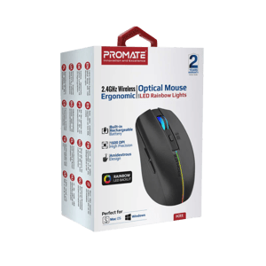 Promate Kitt Wireless Ergonomic Optical Mouse LED Rainbow