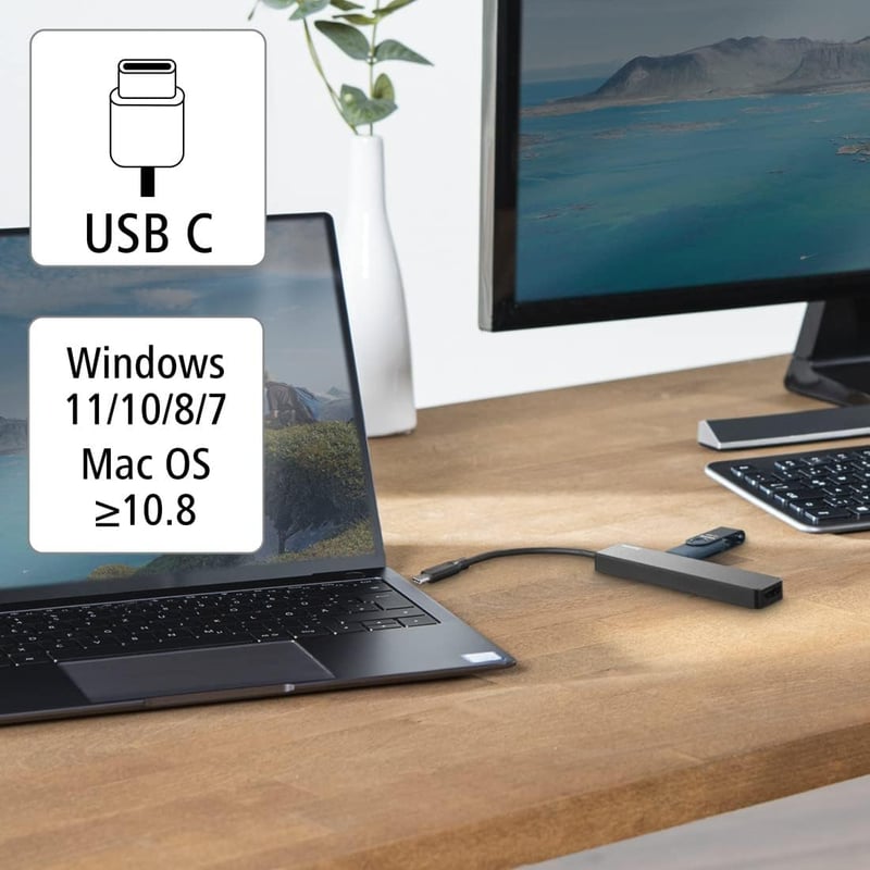 محول USB Hama 5-Port USB-C مع HDMI 4K وشحن USB-C PD - 6