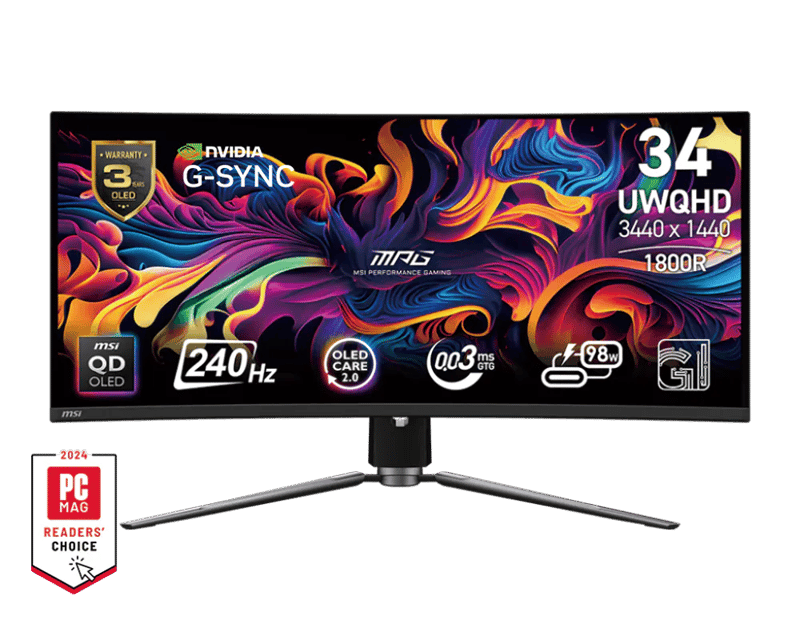 MSI MPG 341CQPX QD-OLED 34" UWQHD 240Hz 0.03ms Curved Ultrawide Gaming Monitor - 1