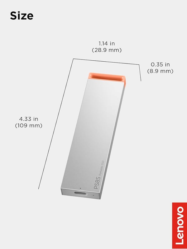 وحدة تخزين خارجية لينوفو PS8S بسعة 2 تيرابايت USB-C محمولة رمادي - 7