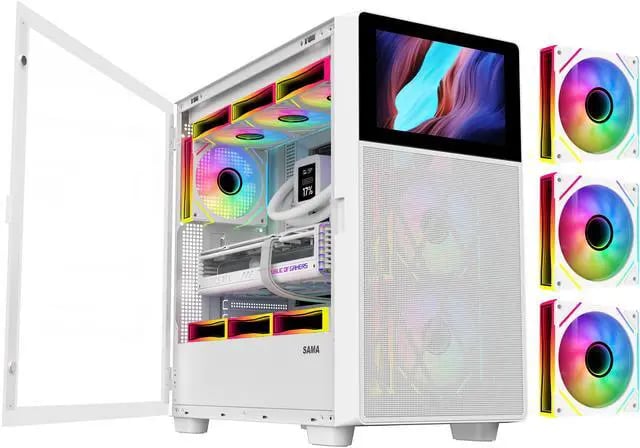 SAMA V Play 4367 Mid-Tower ATX Case White with 7-inch LCD Monitor - 3