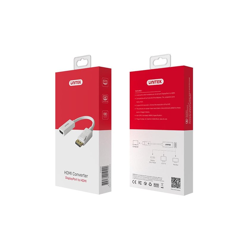 UNITEK DisplayPort to HDMI 1.4 Adapter 4K 30Hz White - 7