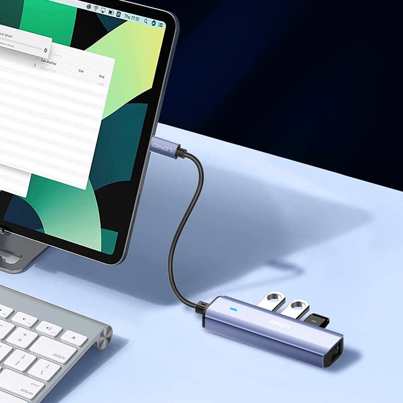 محول USB LDNIO DS-124C USB-C 3.0 مع USB-A و RJ45 Ethernet - 6
