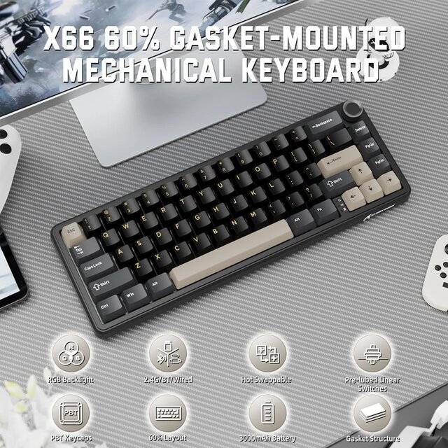 كيبورد Attack Shark X66 65% Hot-Swappable Dual-Mode RGB أسود - 3
