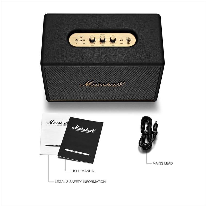 Marshall Woburn III Bluetooth Home Speaker - Loud Stereo Sound with Bass and Treble Controls , Plug-in Powered , Record Player Compatible , HDMI, RCA, 3.5mm Aux Inputs - Black - 6
