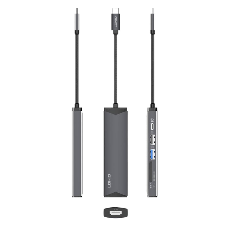 محول LDNIO DS-56H USB-C إلى متعدد المنافذ مع 100W PD و HDMI وقارئ SD/TF - 4