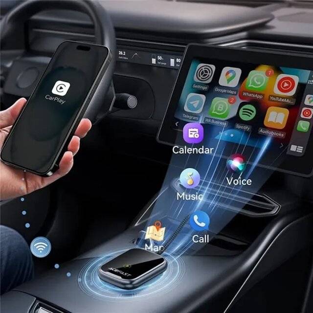 محول AceFast QC1 USB-A إلى Wireless CarPlay & Android Auto - 3