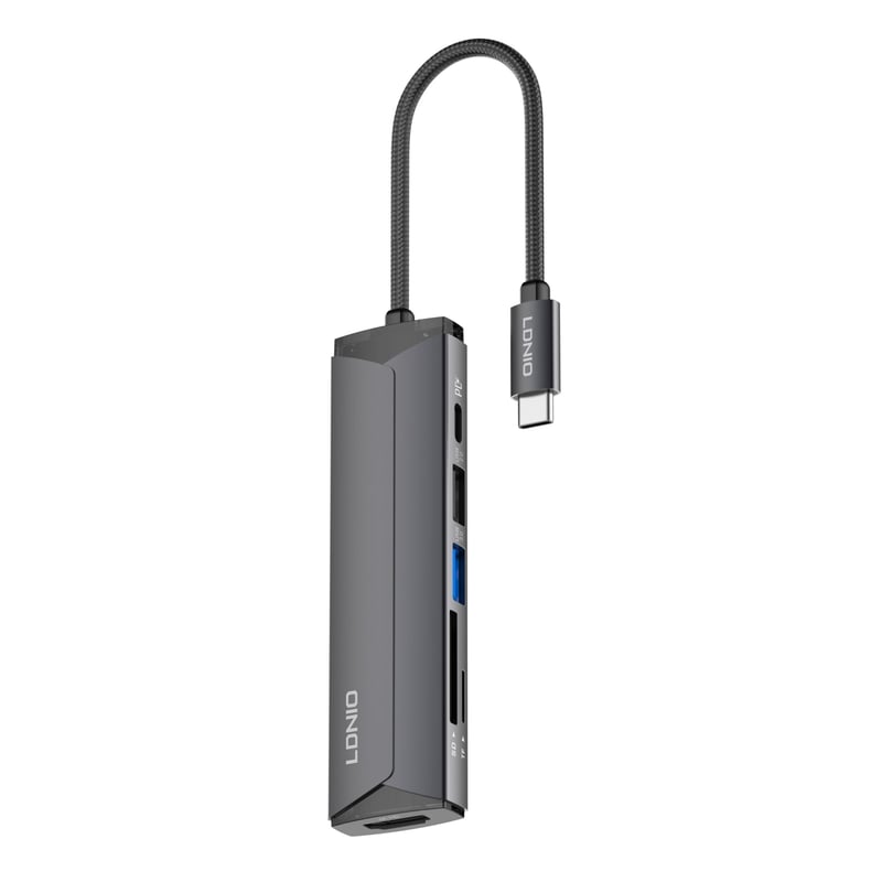 محول LDNIO DS-56H USB-C إلى متعدد المنافذ مع 100W PD و HDMI وقارئ SD/TF - 5