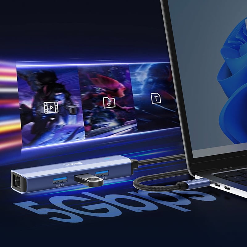 محول USB LDNIO DS-124C USB-C 3.0 مع USB-A و RJ45 Ethernet - 7