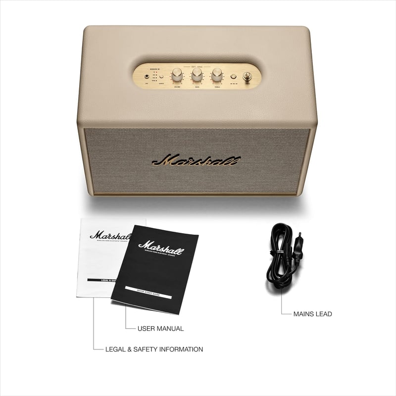 Marshall Woburn III Bluetooth Home Speaker - Loud Stereo Sound with Bass and Treble Controls , Plug-in Powered , Record Player Compatible , HDMI, RCA, 3.5mm Aux Inputs - Cream - 5