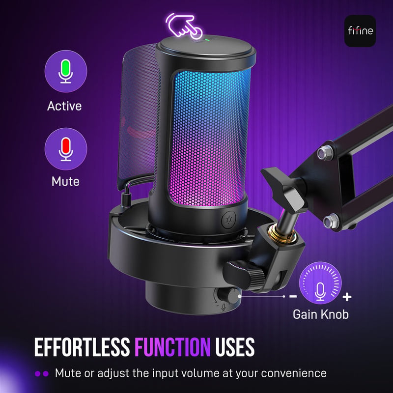 FIFINE AmpliGame A8T USB Gaming Microphone Kit with Boom Arm RGB - 7