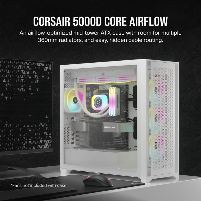 كيس Corsair 5000D Airflow Core Mid-Tower أبيض زجاج مقسى - 3
