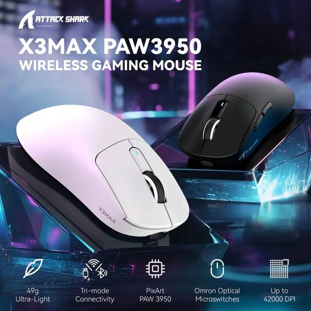 ماوس Attack Shark X3MAX 42000 DPI Dual Mode 2.4G Bluetooth أبيض - 2