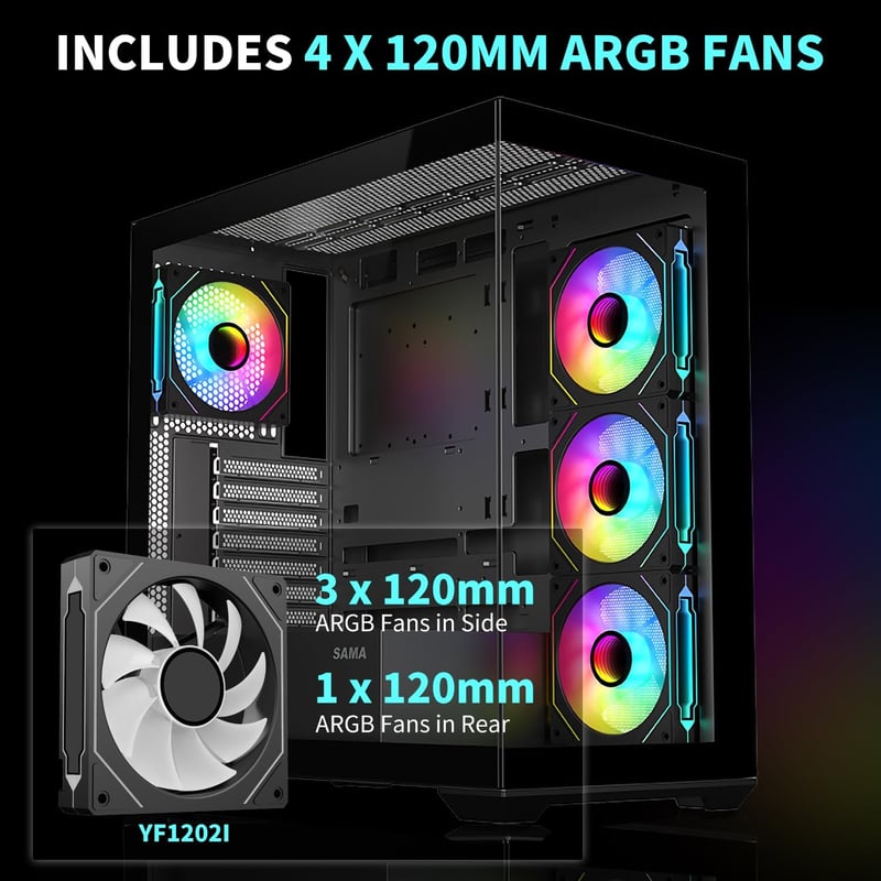 كيس SAMA SV01 Mid-Tower ATX أسود زجاج مقسى - 3