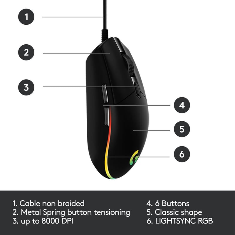 ماوس Logitech G203 LIGHTSYNC 8000 DPI RGB USB أبيض - 22