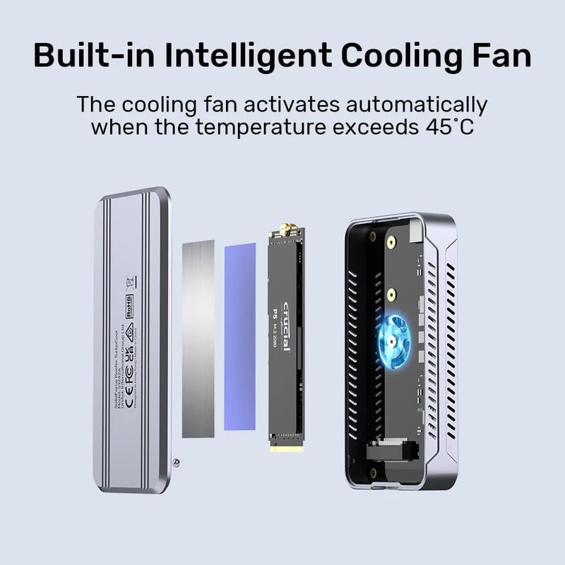 هارد خارجي Unitek SolidForce Reefer TurboCool 8TB USB4 40Gbps SSD رمادي - 4