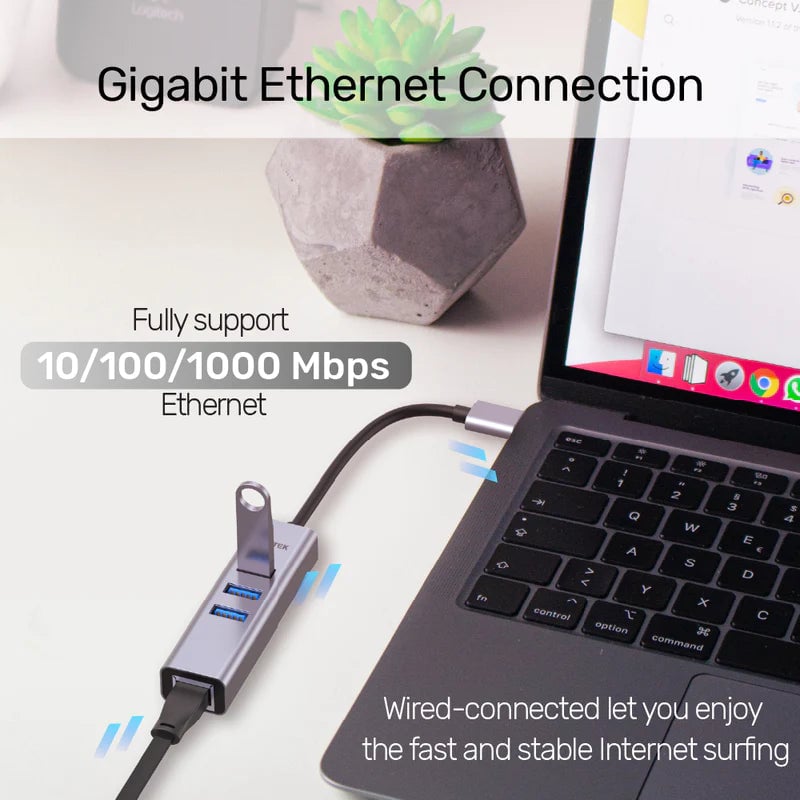 UNITEK Y-3088B USB-C to Ethernet 4-in-1 Adapter Gray - 7