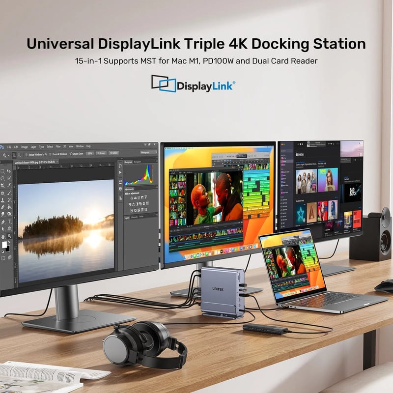 شاحن Unitek DisplayLink محطة توصيل Triple 4K 100W PD رمادي - 11