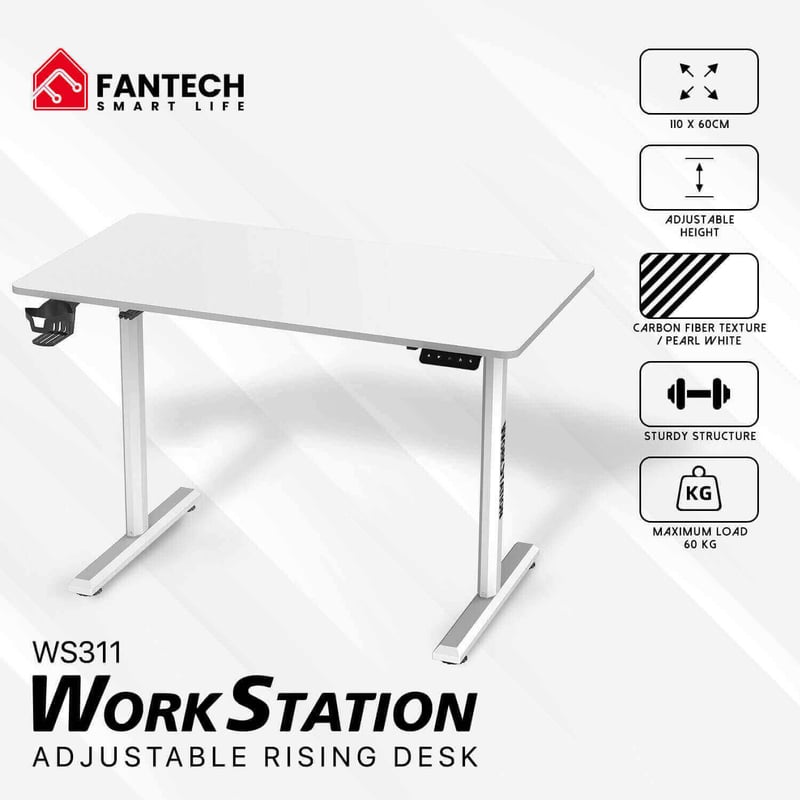 Fantech Workstation WS311 Adjustable Gaming Desk - White - 2