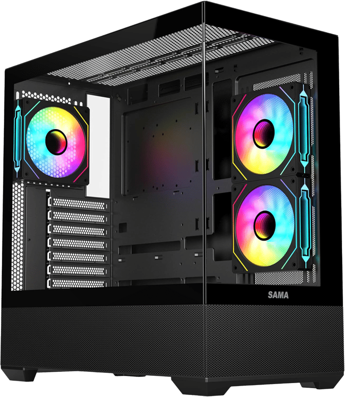 SAMA SV02 Mid-Tower ATX Case Black Tempered Glass - 8