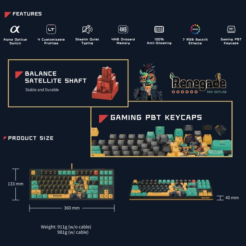 Bloody x Savage Impact AT87 Alpha Optical Switch Performance Keyboard - Adjustable Actuation Point, Gaming PBT Keycaps, Stealth Quiet Typing, TKL - Proxy Boom - 10