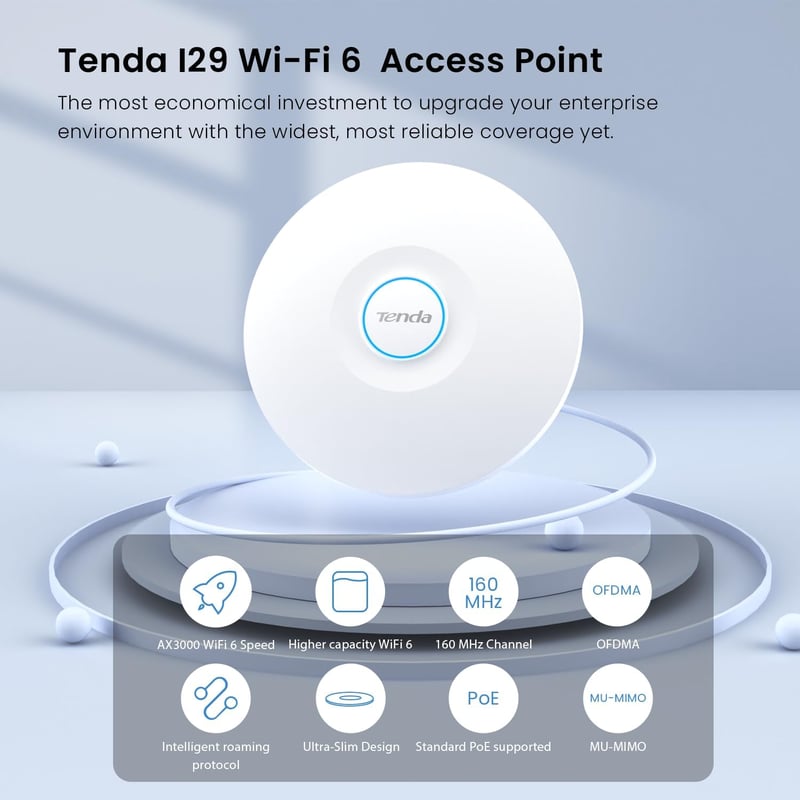 Tenda i27 AX3000 Wi-Fi 6 Dual-Band Ceiling Access Point - 5