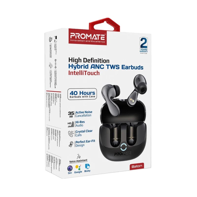 سماعات Promate Baton TWS ANC Bluetooth 5.4 13mm IPX4 6H أبيض - 6