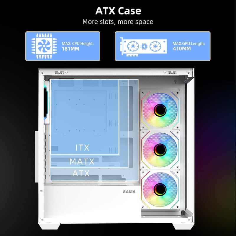 SAMA SV01 Mid-Tower ATX Case White Tempered Glass - 7