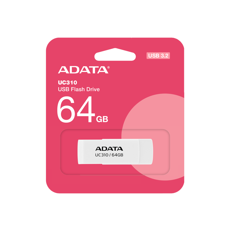 فلاش ADATA UC310 64GB USB 3.2 Gen1 Capless Swivel أبيض - 11