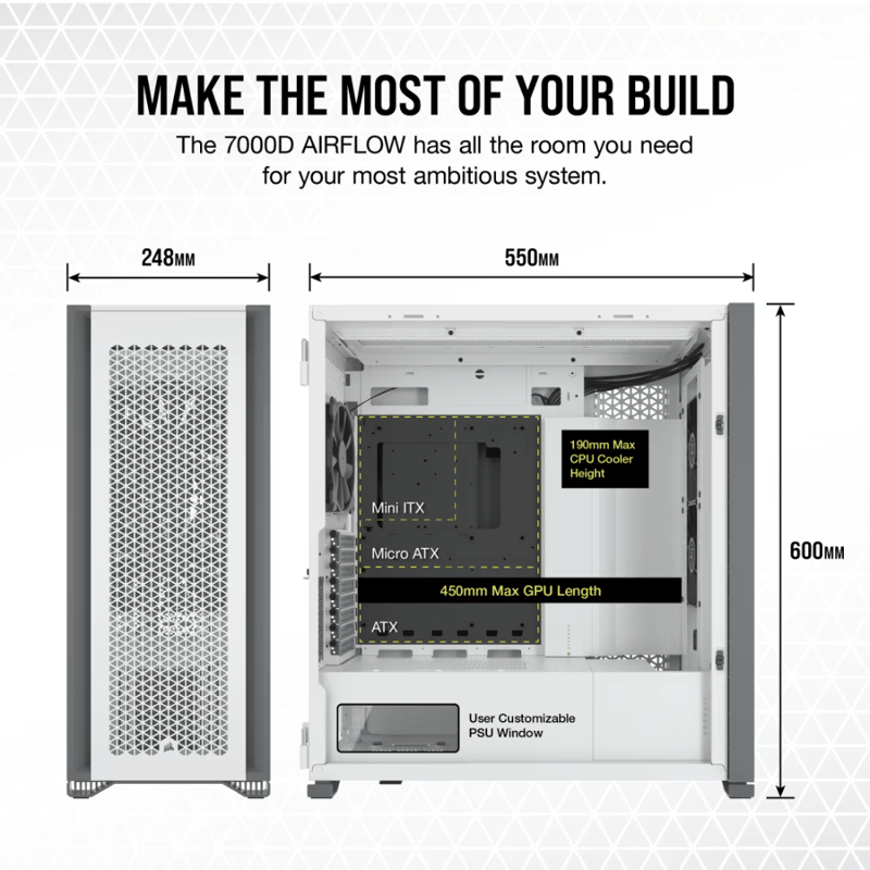 كيس Corsair 7000D Full Tower أبيض زجاج مقسى - 5