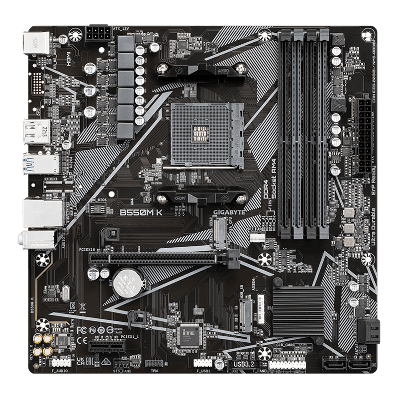 لوحة أم جيجابايت GIGABYTE B550M K بمقبس AMD AM4 ودعم ذاكرة DDR4 بحجم mATX - 3