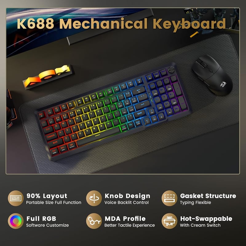 Redragon K688GB-RGB-PRO 96% Mechanical Keyboard Dual-Mode - 3
