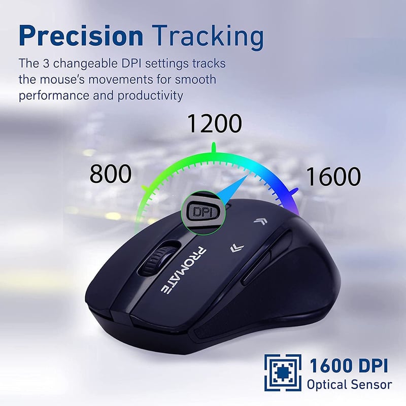 ماوس Promate Cursor EZGrip 1600 DPI لاسلكي أسود - 4