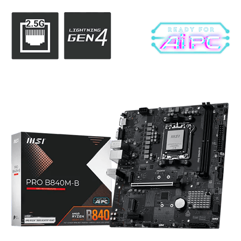 MSI PRO B840M-B AMD AM5 DDR5 Micro-ATX Motherboard - 1