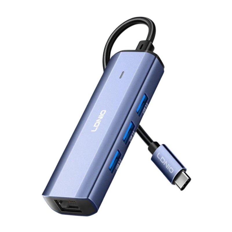 محول USB LDNIO DS-124C USB-C 3.0 مع USB-A و RJ45 Ethernet - 1