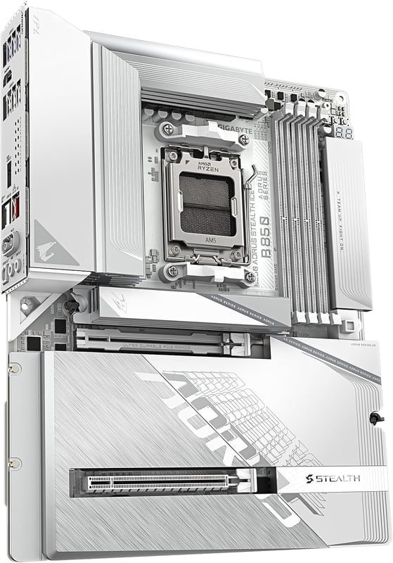 لوحة أم جيجابايت أوروس GIGABYTE B850 AORUS Stealth ICE البيضاء بمقبس AMD AM5 ودعم ذاكرة DDR5 بحجم ATX - 4