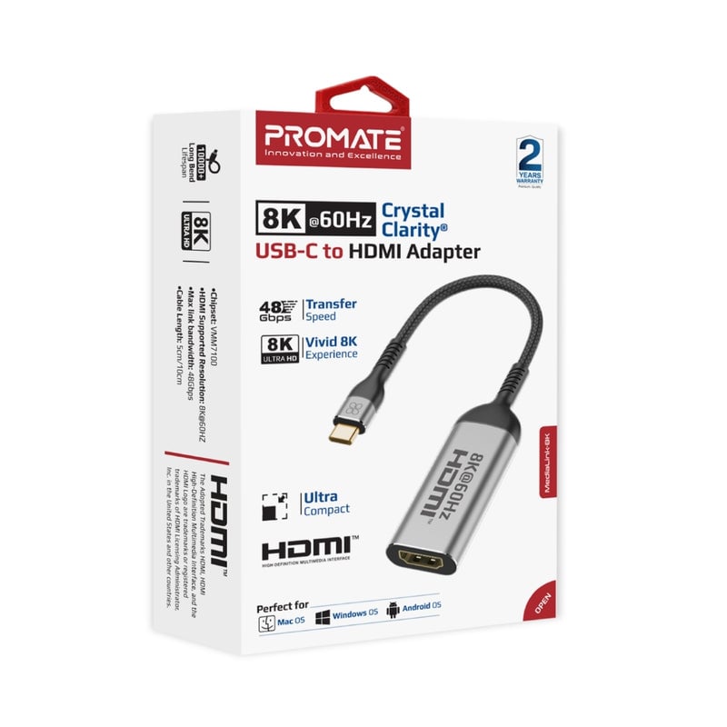 محول USB Promate MediaLink 8K@60Hz USB-C إلى HDMI هيكل ألومنيوم - 6
