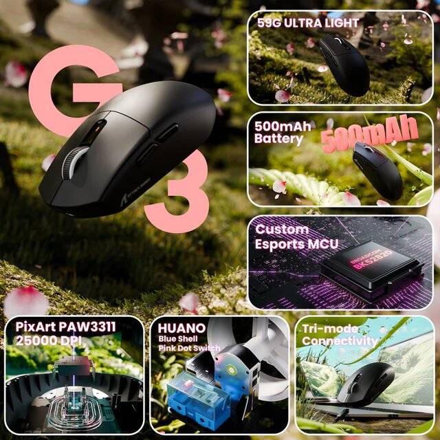 ماوس Attack Shark G3 25000 DPI Dual-Mode Black - 2
