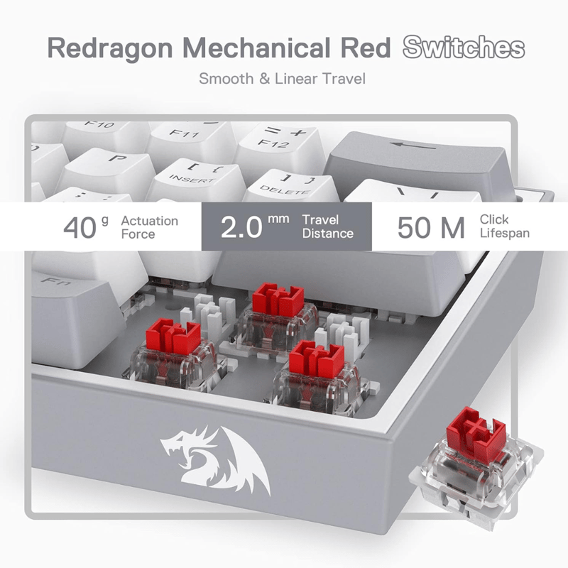 كيبورد Redragon Fizz K617 60% ميكانيكي قابل للتبديل USB-C RGB رمادي - 5