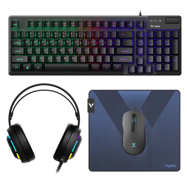 Rapoo V125S 4-in-1 Gaming Combo Wired RGB Mouse Headset Keyboard & Pad - 1