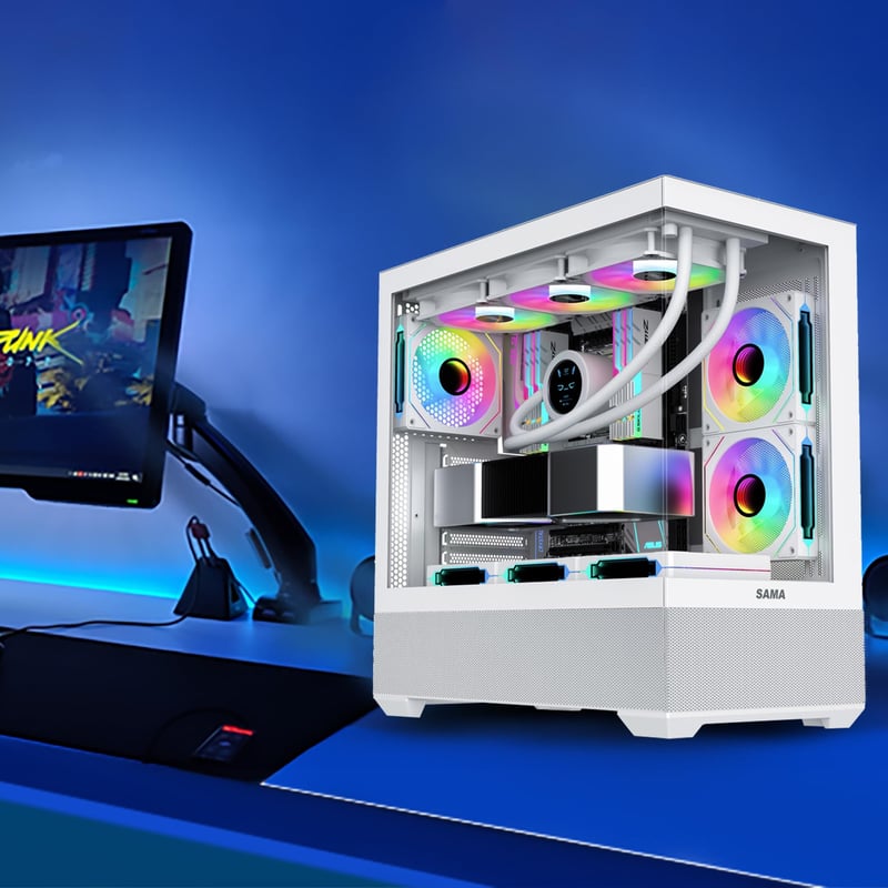 SAMA SV02 Mid-Tower ATX Case White Tempered Glass - 6